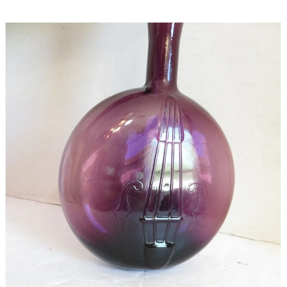 Vintage Amethyst Purple Glass Banjo Musical Instrument Decanter Vase Hand Blown